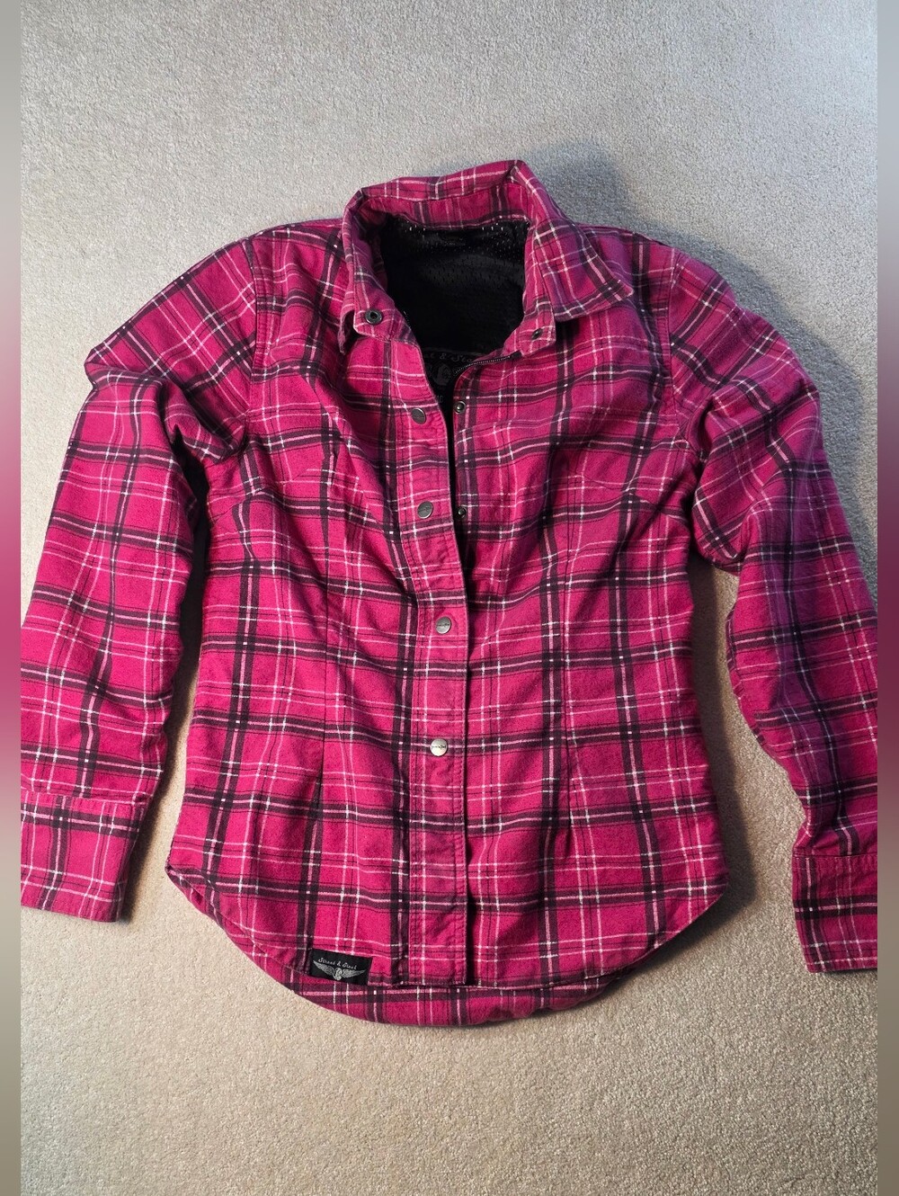 Street & Steel Pink Black Plaid Armored Riding Flannel Motorcycle Womens M